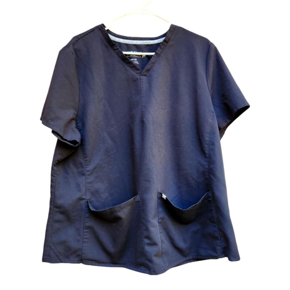 Fabletics Scrub Top Womens XXL 1X Black V Neck Pockets Medical Nursing